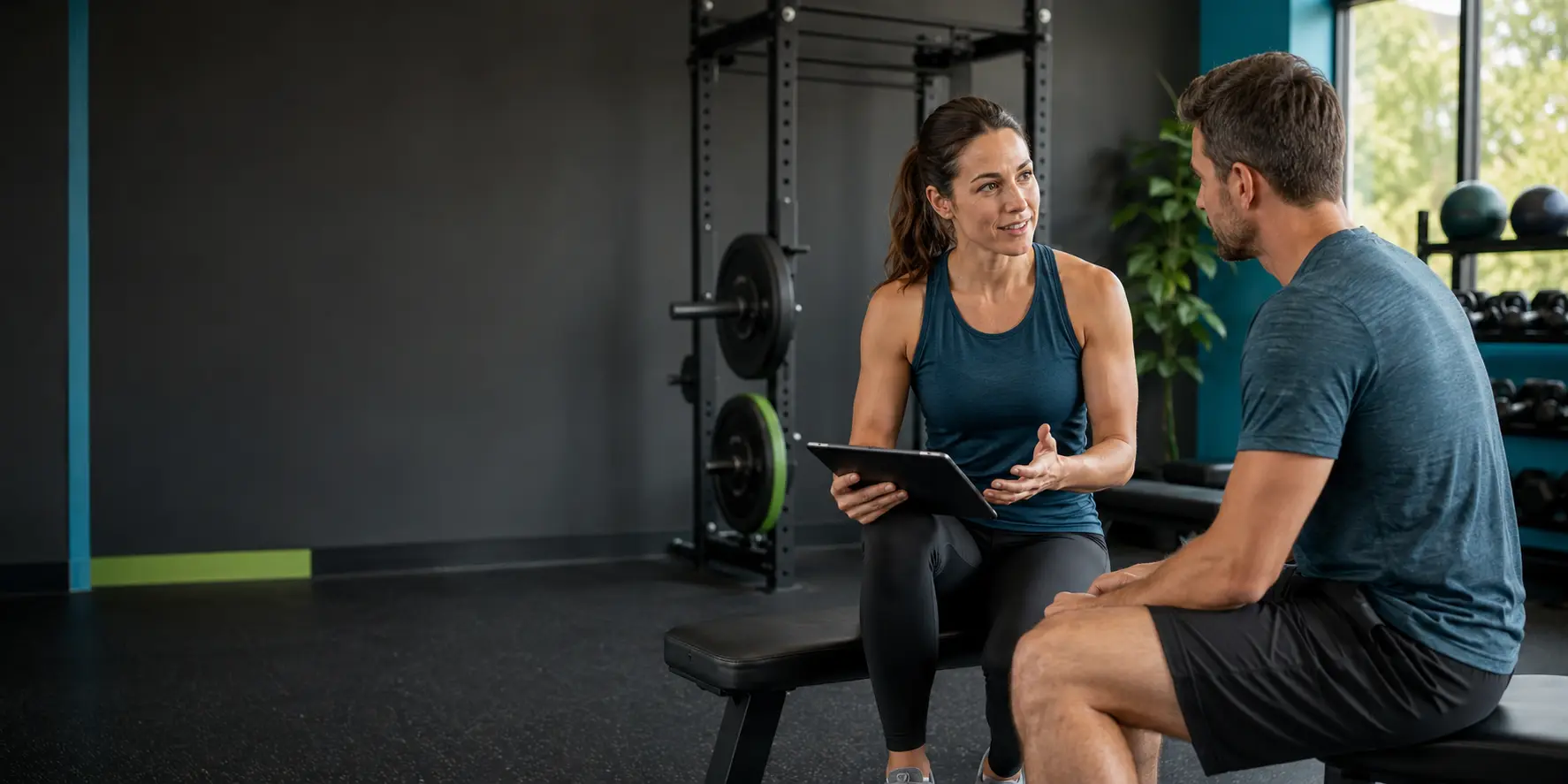 Personal trainer having an introductory consultation with a prospective client