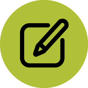 Green circular letter and pencil icon